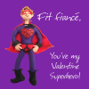 Holy Mackerel fit fiance funny superhero Valentines day card - designed by artist Erica Sturla - 15cm square and blank inside for your message - made in the UK