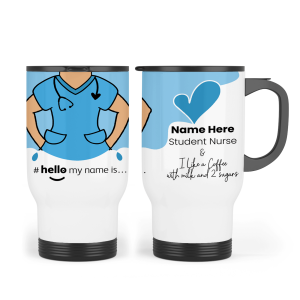 Travel Mug - Blue Scrubs - Skin Tone #Hello My Name Is... - Skin Tone 2