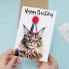 Birthday Card For Her Card For Friend Mum or Sister Birthday Card For Him Brother Dad Happy Birthday Card of Mainecoon Cat Fun Birthday Card - Large (5x7) / Blank Message