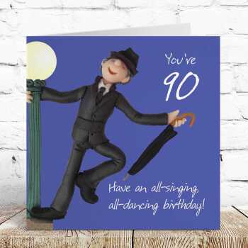 90th birthday card for him - designed by Erica Sturla - 15cm square and blank inside, made in the UK