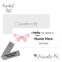 Name Badge - Watercolour Pink Butterflies Hello My Name is... - Design 1