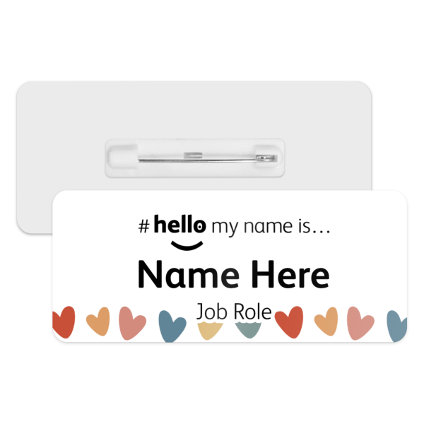 #hello my name is... Name Badge - Coloured Hearts Border