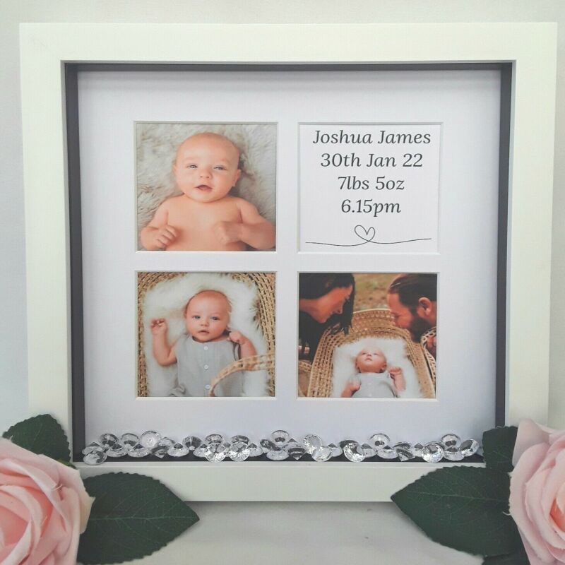 Personalised new baby box frame,new baby gift,new baby photo frame,nursery decor - Without lights - No crystals