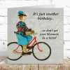Don't get your bloomers in a twist! cyclist themed birthday card - designed by Erica Sturla - 15cm square and blank inside, made in the UK