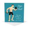 Gym God fitness themed birthday card for him - designed by Erica Sturla - 15cm square and blank inside, made in the UK