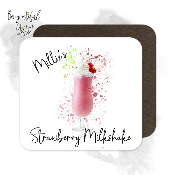 Personalised Strawberry Milkshake Coaster with Splash Effect