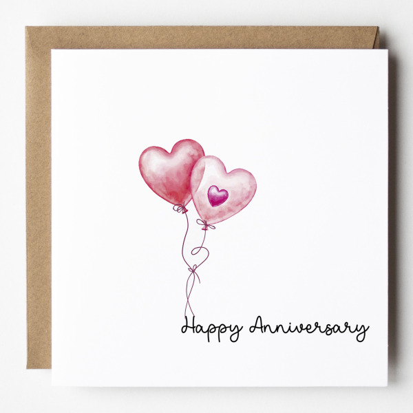 Anniversary Card - Happy Anniversary Red Heart Balloon - Standard Smooth Card
