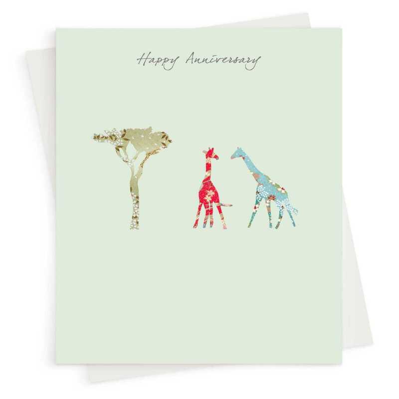 Giraffe anniversary greeting card -  designed by Eloise Hall - 15.7 x 11cm and blank inside, made in the UK