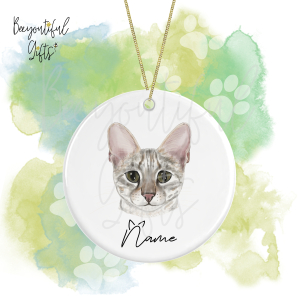 Personalised Watercolour Cat Face Round Ceramic Hanging Decoration - Savannah Cat - Face 1