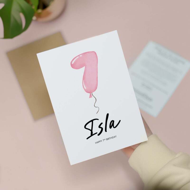 Personalised 7th Birthday Card For Girl Seven Year Old Birthday Card Custom Card For Seventh Birthday For Girl Happy 7th Birthday Card - Portrait (5x7) / Blank Inside