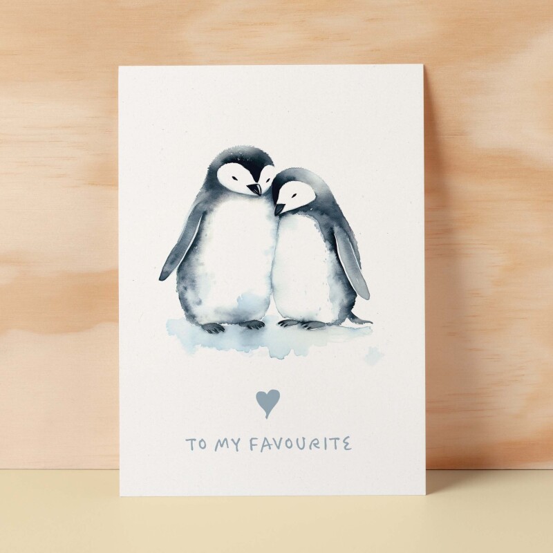 Anniversary or Valentine's Card for Her Anniversary Card for Wife Valentines Day Card For Husband Boyfriend or Girlfriend Cute Penguin Card - Large (5x7) / Blank Message
