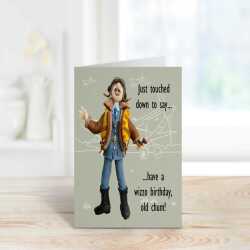 Wizzo pilot themed birthday card - designed by Erica Sturla - 15cm square and blank inside, made in the UK