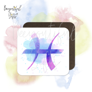 Watercolour Zodiac Sign Wooden Coaster - Pisces