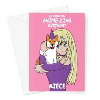 Happy Birthday Card For Niece - Anime & Manga Girl Shiba Inu Dog - A5 Greeting Card