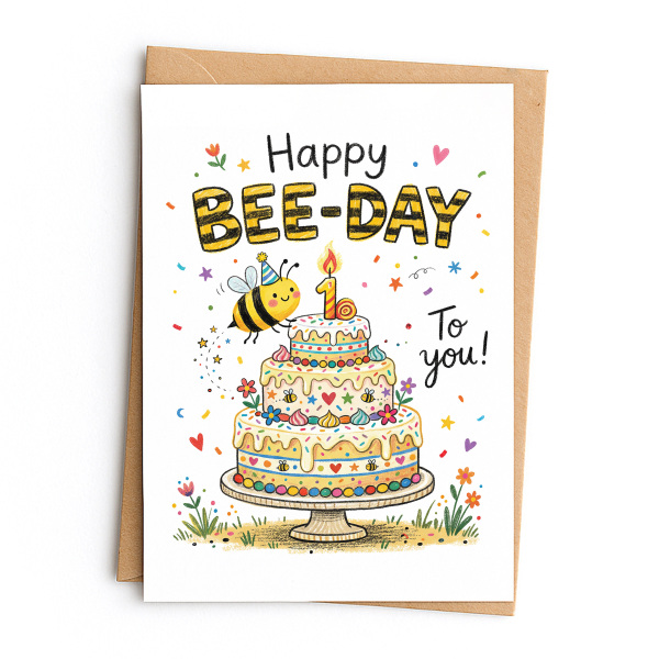 Birthday Card - Happy Bee-day To You - Small (Approx. A6 | 105mm x 148mm | 4.1in x 5.8in) - Standard Smooth Card