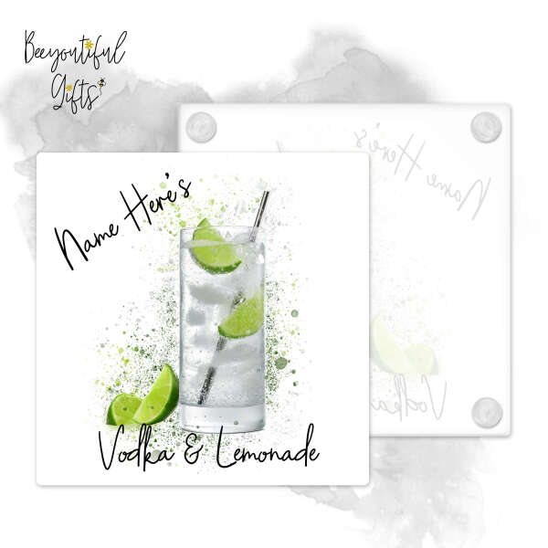 Personalised Vodka & Lemonade Glass Coaster with Splash Effect