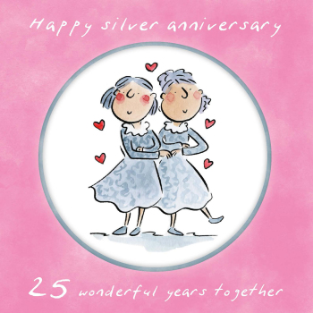 Holy Mackerel same sex LGBTQ+ 25th Silver anniversary card (female) by Rosie Brooks - blank inside - 15cm square