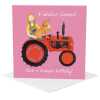 Fabulous farmer female tractor themed birthday card for him - designed by Erica Sturla - 15cm square and blank inside, made in the UK