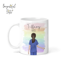 Personalised Ceramic Mug - Watercolour Rainbow Background Nurse