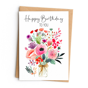 Birthday Card - Happy Birthday To You Floral Vase