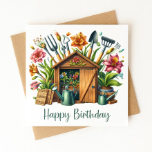 Birthday Card - Happy Birthday Floral Shed - Standard Smooth Card