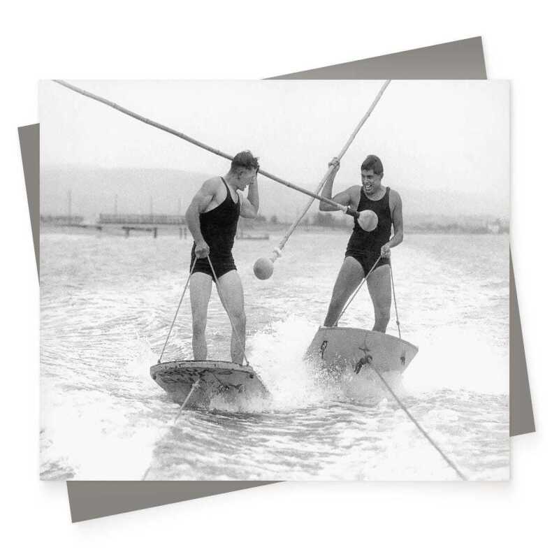Gladiators, vintage photographic black and white water sports themed card  - 12.6 x 17.7cm and blank inside - made in the UK