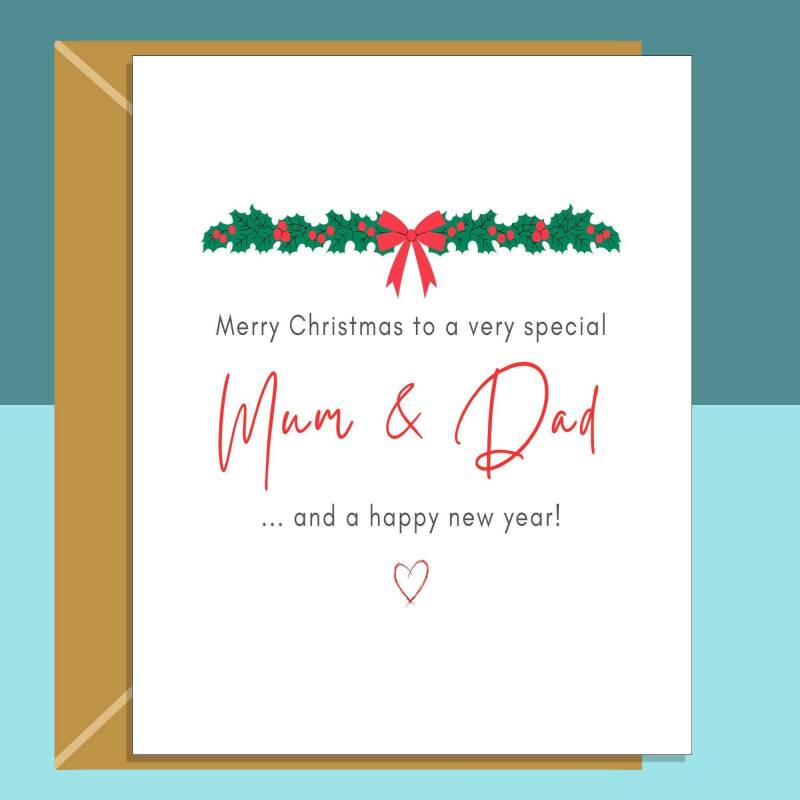 Mum & Dad Christmas Card - Ideal personalised Xmas card for your parents... - Blank inside - Large