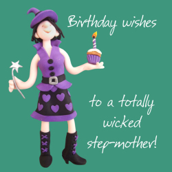 Holy Mackerel totally wicked stepmother card for a stepmum - designed by artist Erica Sturla - 15cm square and blank inside for your message - made in the UK