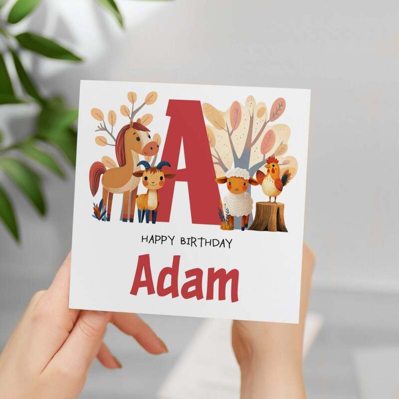 Children's Birthday Card, Personalised for Son, Daughter, Grandson, Granddaughter, Farm Animals, Recycled Card - Square (5.5x5.5) / Blank Inside