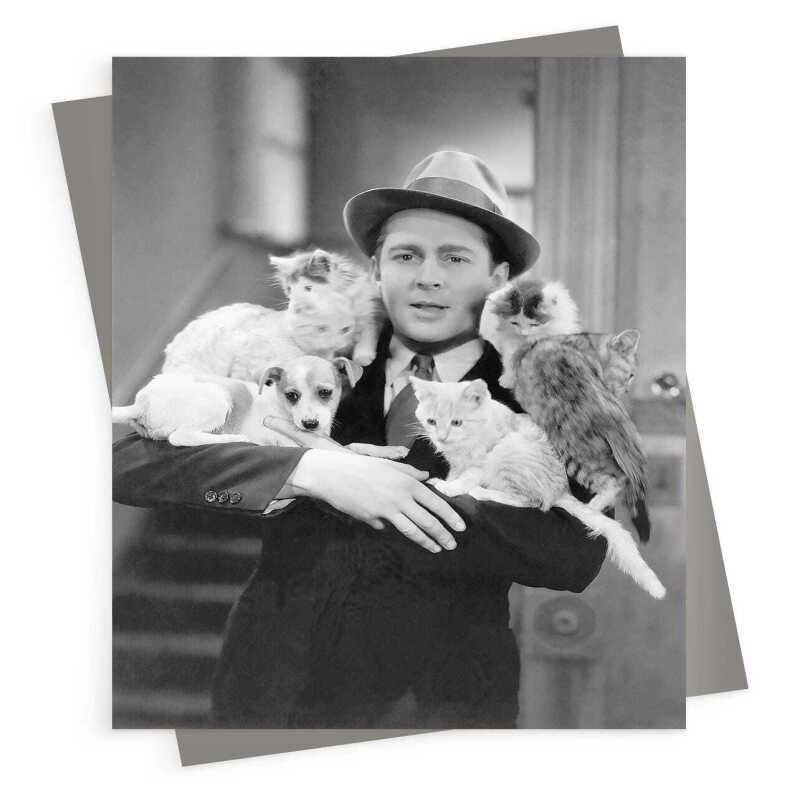 Animal lover, photographic black and white card featuring cats and dogs - 12.6 x 17.7cm and blank inside - made in the UK