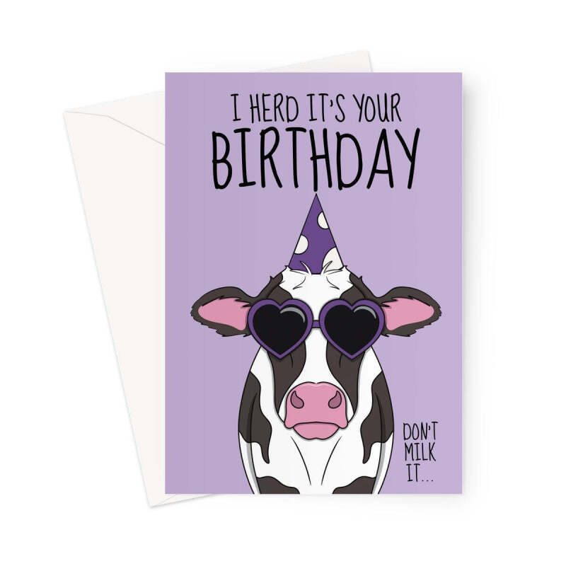 Funny Cool Cow Birthday Card For Her - A5 Portrait - 1 Card