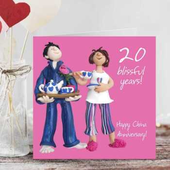 20th anniversary card (china anniversary card) - designed by Erica Sturla - 15cm square and blank inside, made in the UK