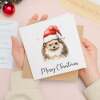 Fun Christmas Card of a Hedgehog Wearing A Santa Hat Whimsical Watercolour Christmas Card For Animal Lover For Him or Her - Square (5.5x5.5) / Blank Inside