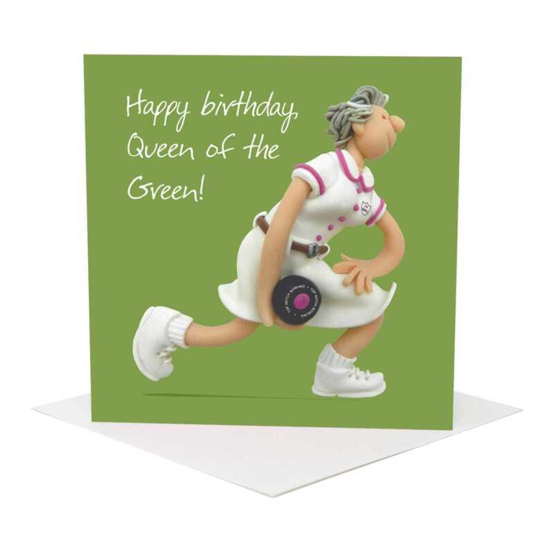 Queen of the green birthday card for her - designed by Erica Sturla - 15cm square and blank inside, made in the UK