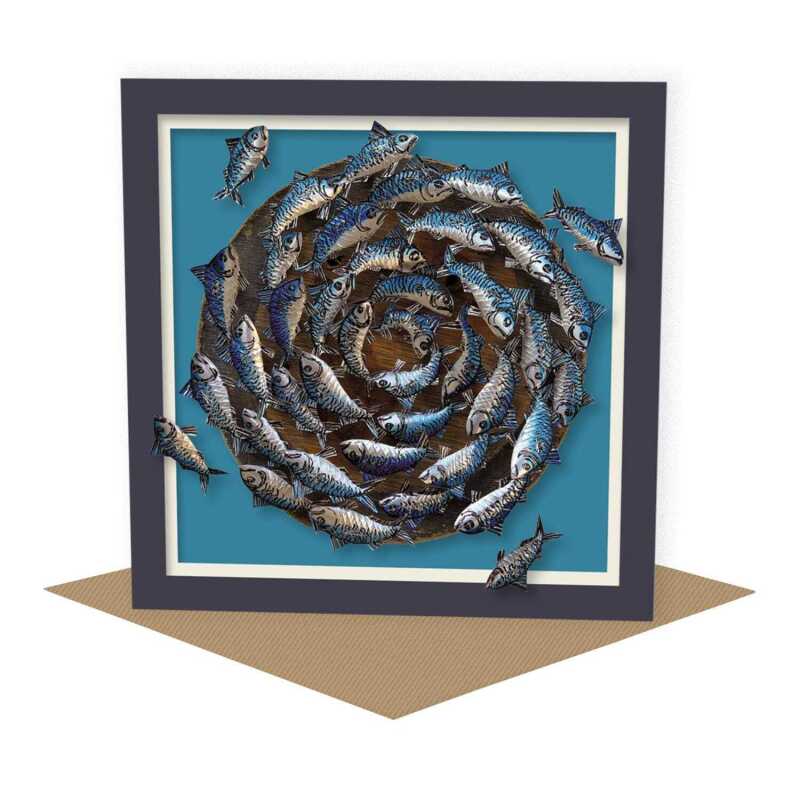 Mackerel shoal- mackerel themed blank card - designed by Seth Draper - 15cm square and blank inside, made in the UK