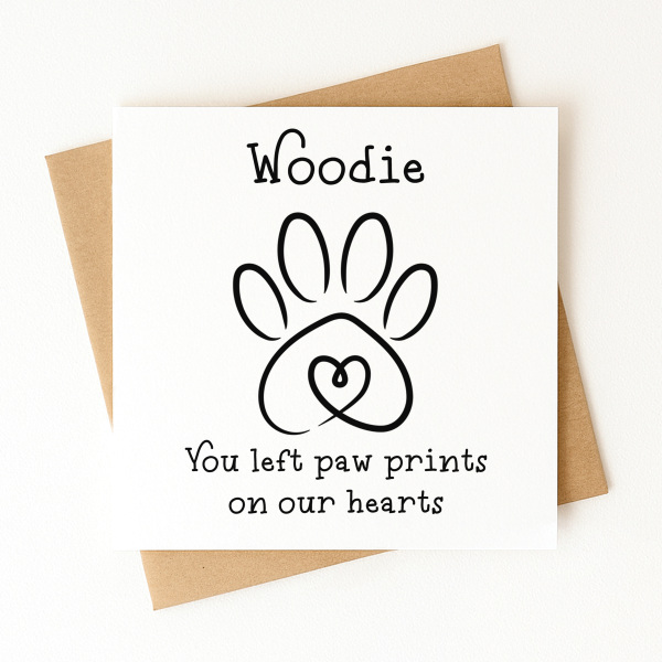 Personalised Sympathy Card - You Left Paw Prints On Our Hearts - Standard Smooth Card