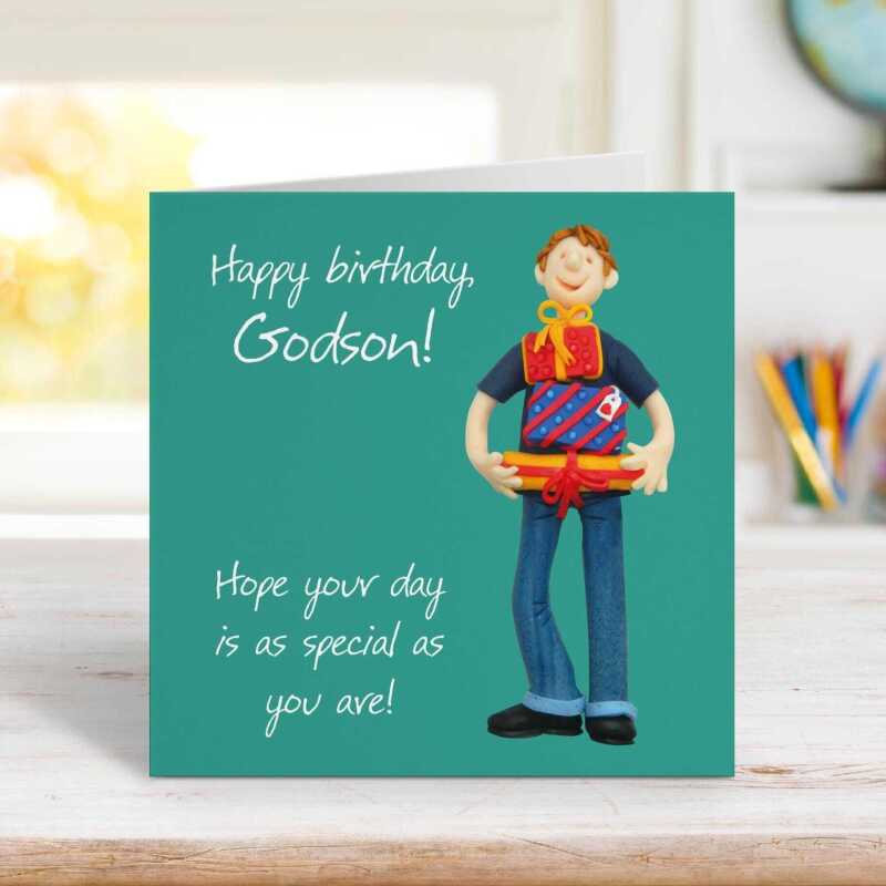 Godson birthday card from a Godparent - designed by Erica Sturla - 15cm square and blank inside, made in the UK