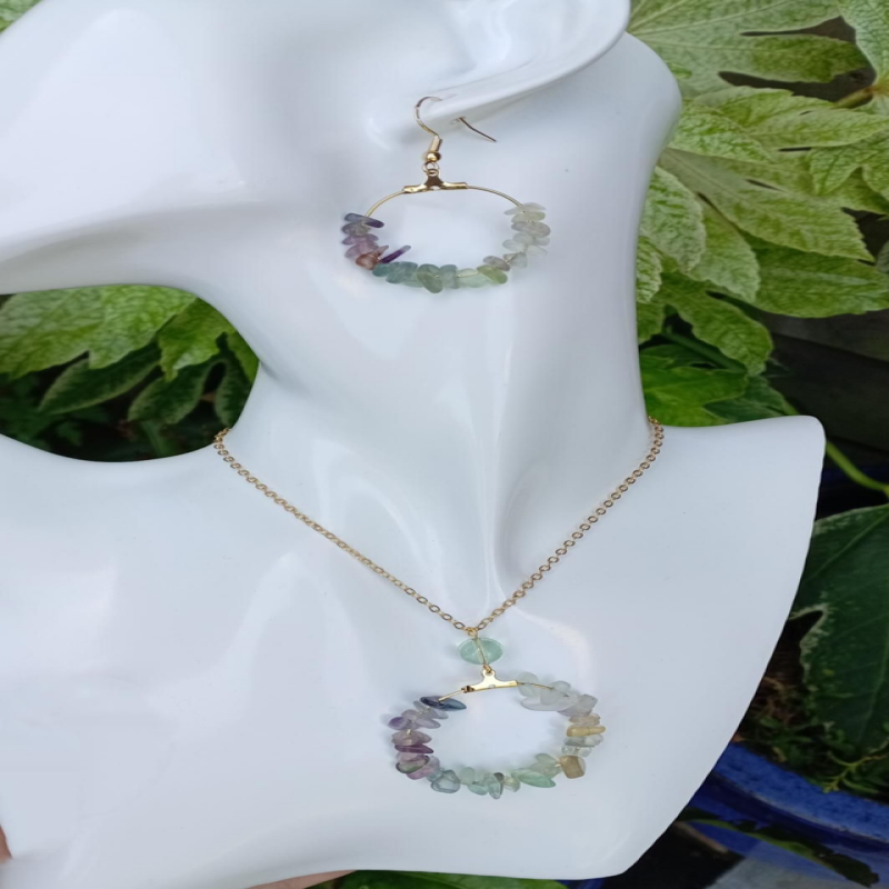 Fluorite Gold Earrings and Necklace set