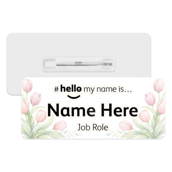 #hello my name is... Name Badge - Watercolour Spring Pink Tulip Corners
