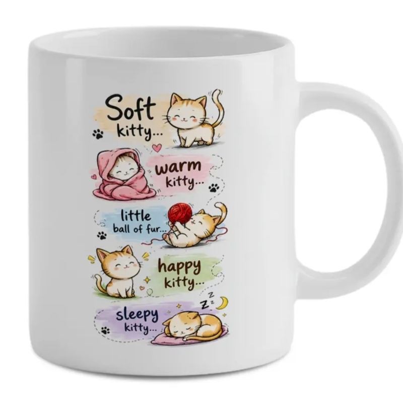 Cute Cat Coffee Mug – Soft Kitty, Warm Kitty ☕