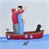 Holy Mackerel drifters romantic couple themed art card for him or her - designed by artist Ailsa Black - 15cm square and blank inside for your message