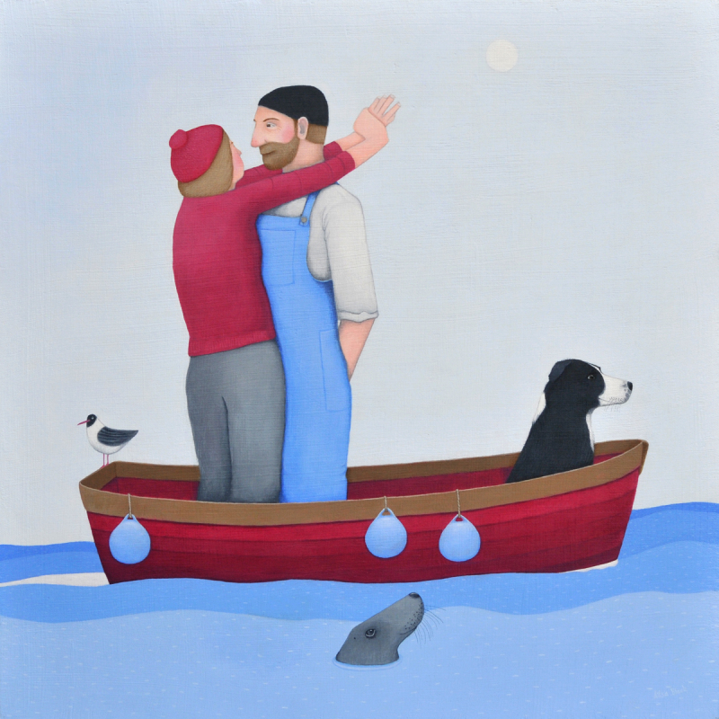 Holy Mackerel drifters romantic couple themed art card for him or her - designed by artist Ailsa Black - 15cm square and blank inside for your message