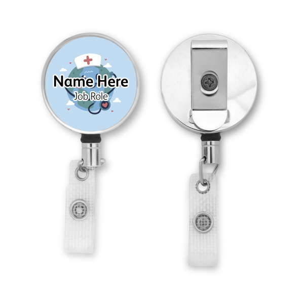 Personalised Metal ID Reel - Nurse Globe