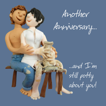 Holy Mackerel still potty me to you wedding anniversary card for a husband or wife - designed by artist Erica Sturla - 15cm square and blank inside for your message - made in the UK