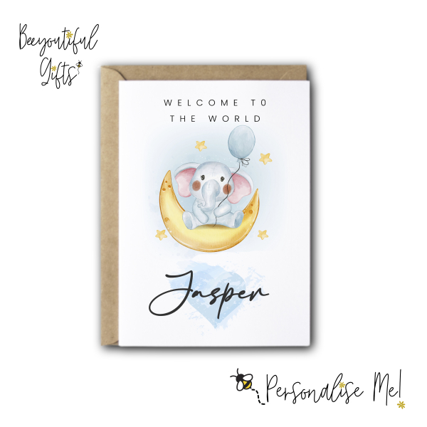 Personalised New Baby Card - Welcome to the World Baby Boy - Small (A6)