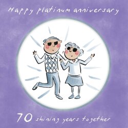 Holy Mackerel Platinum 70th wedding anniversary card by Rosie Brooks - blank inside - 15cm square