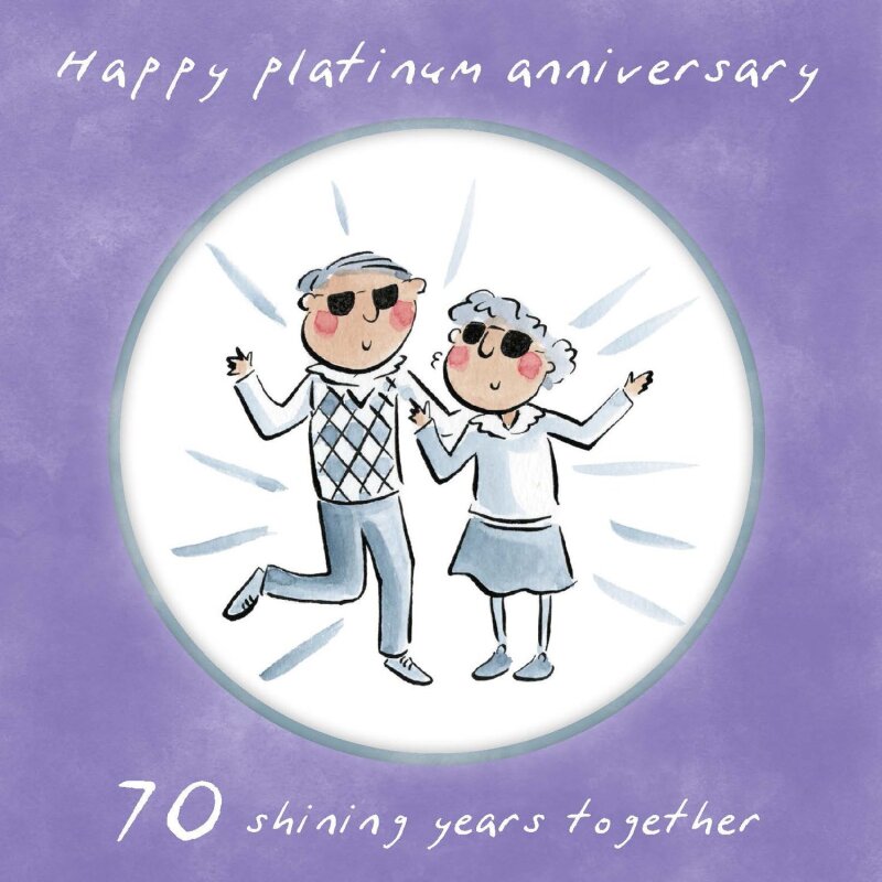 Holy Mackerel Platinum 70th wedding anniversary card by Rosie Brooks - blank inside - 15cm square