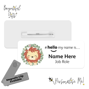 Name Badge - Cute Wild Animal Wreath Hello My Name is... - Lion