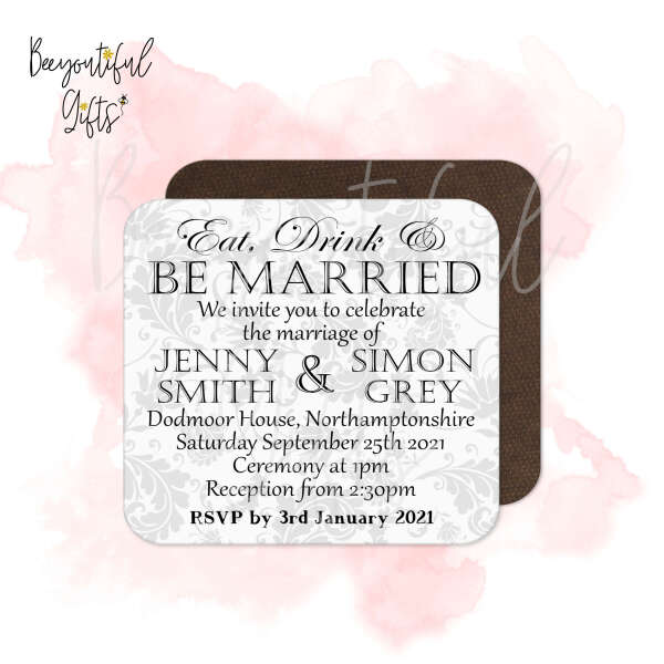 Personalised Save The Date Coaster - Vintage Eat Drink & Be Married