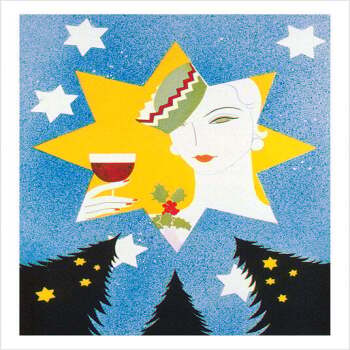Glass of Wine and Starry Sky - a 17.5 x 12.5cm Christmas Card from Holy Mackerel's Alternative Image Range of Festive Designs.